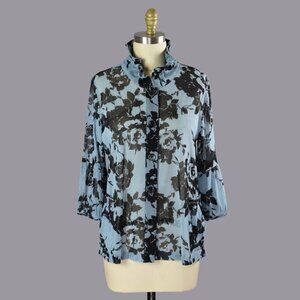 TERRA SJ APPAREL FLORAL WIRE STAND UP RUFFLE COLLAR BLOUSE